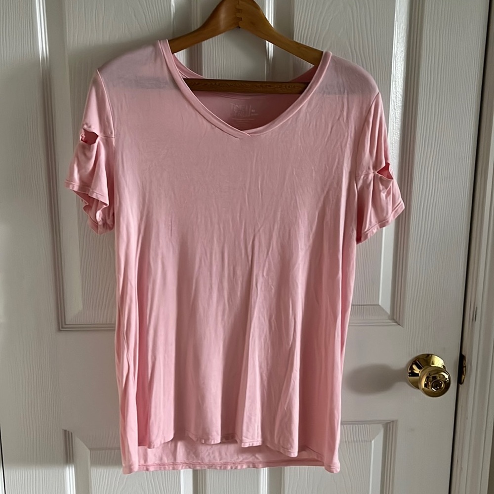 Time And Tru Pink Short Sleeve Blouse With Sleeve Bow Cutout Size Medium